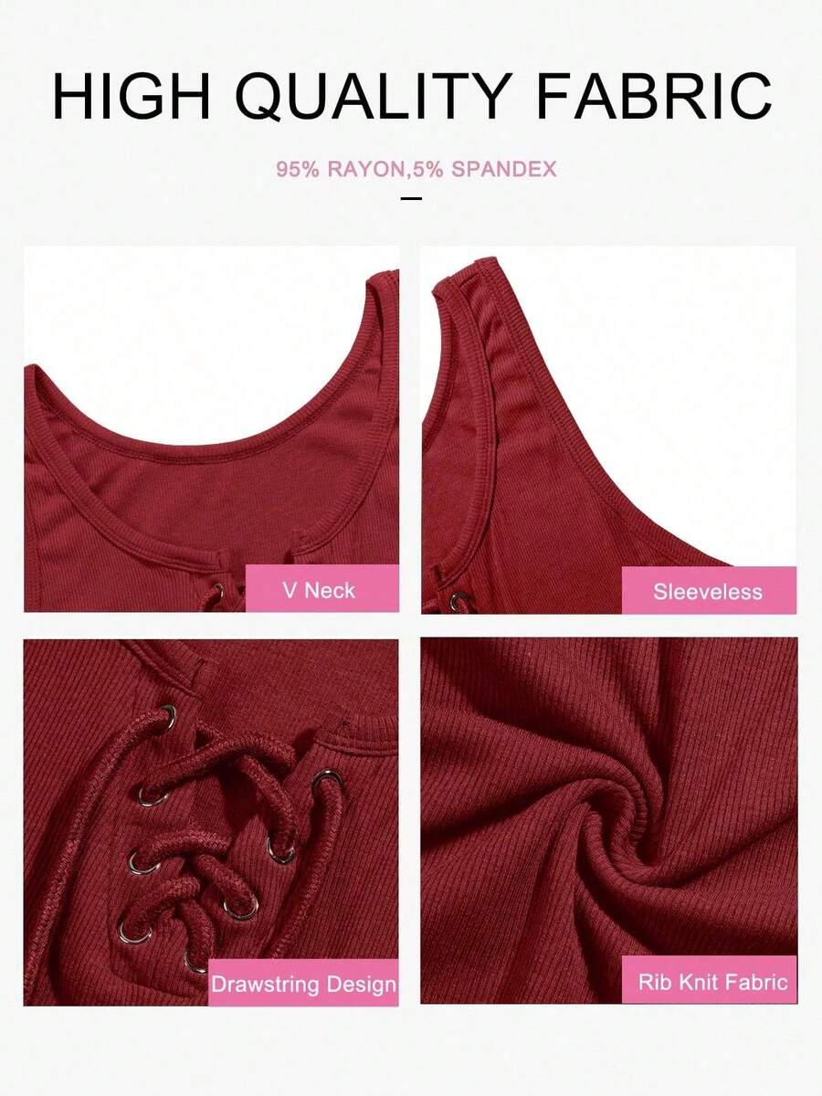 Womens V-Neck Sleeveless Ribbe - Tank Top Ribbed のレビューと価格