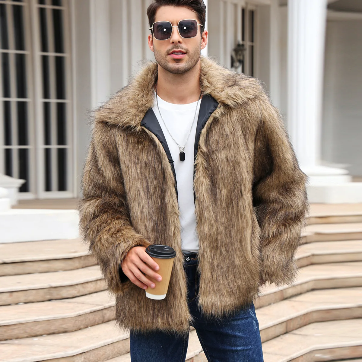 Men Faux Fox Fur Jacket Coat W - Thermal Long John のレビューと価格