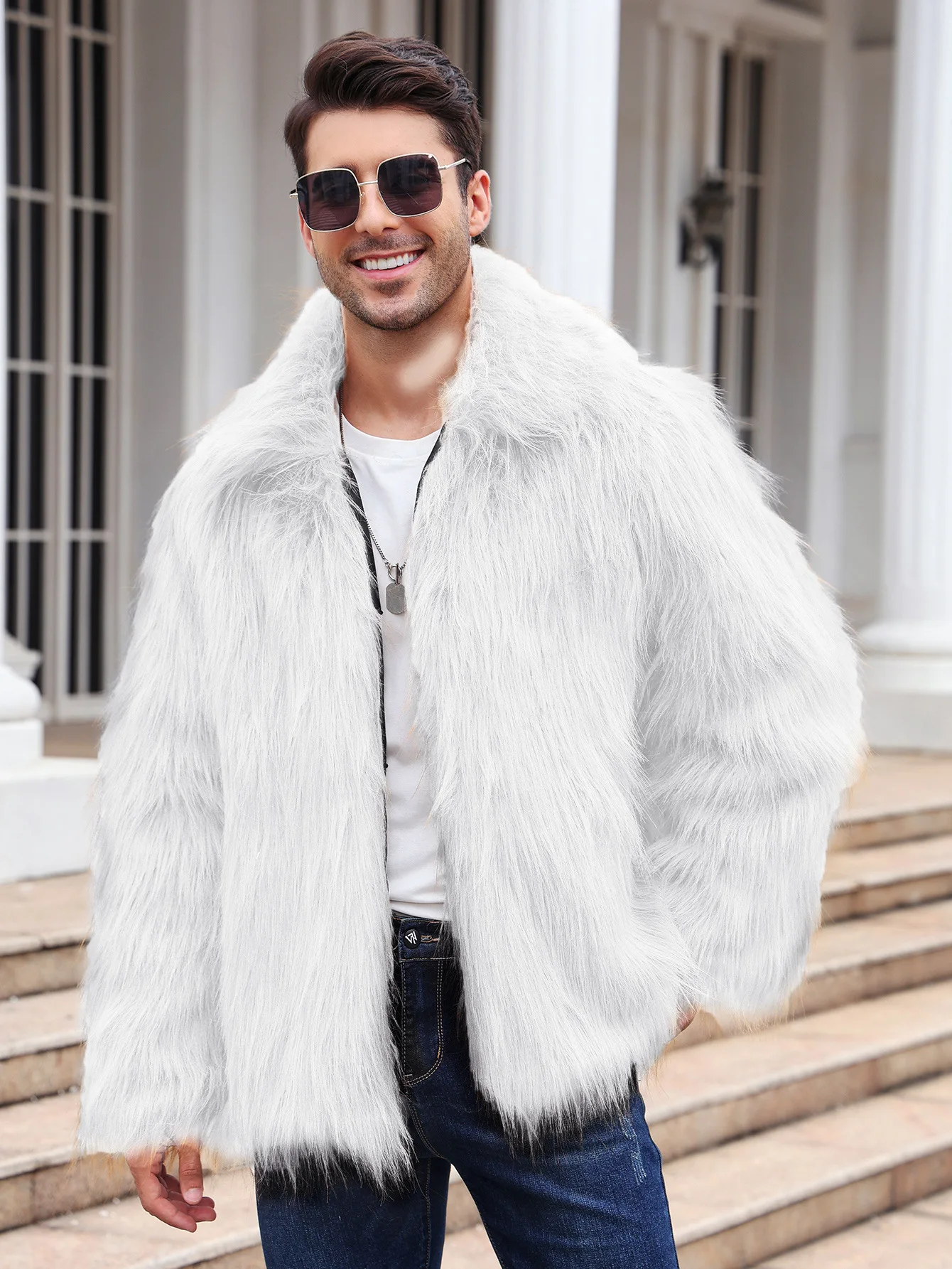 Men Faux Fox Fur Jacket Coat W - Thermal Long John のレビューと価格