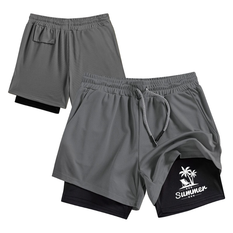 Summer Men's Double Layer Runn - Compression Shorts Athletes のレビューと価格