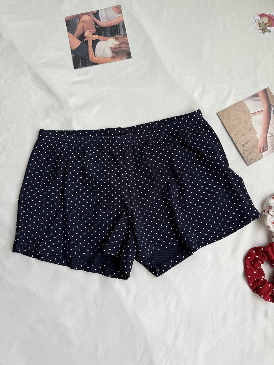 Navy Dot Ribbed Shorts Sets Wo - Tank Top Ribbed のレビューと価格