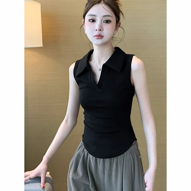 Women's White Sleeveless Polo  - Tank Top Ribbed のレビューと価格
