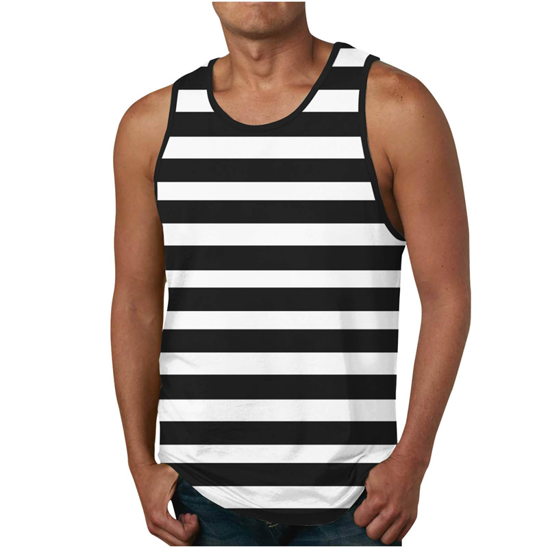Men's Stripe Tank Tops Summer  - Undershirt Crew Neck のレビューと価格