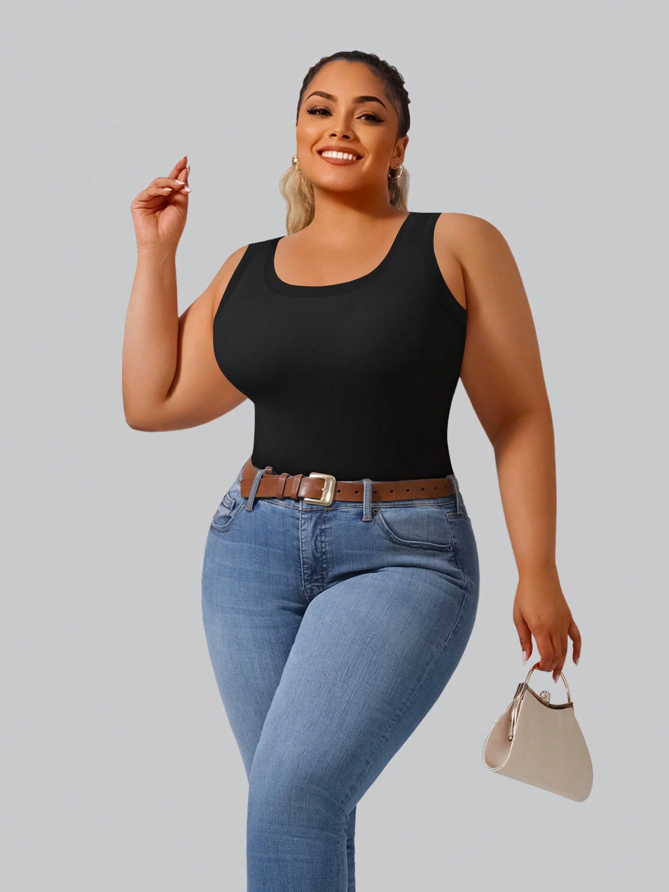 Plus Size Women's High Stretch - Tank Top Ribbed のレビューと価格