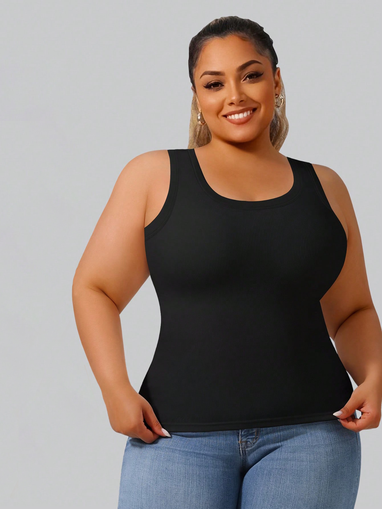 Plus Size Women's High Stretch - Tank Top Ribbed のレビューと価格